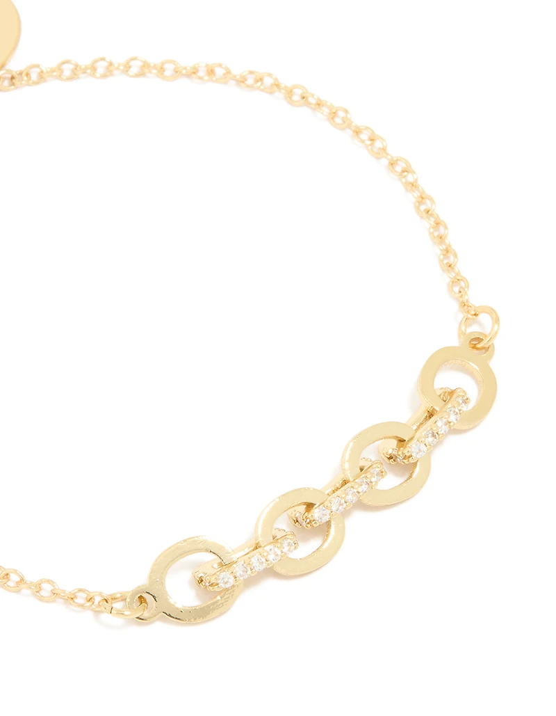 Gold Plated Brass Cubic Zirconia Dainty Link Bracelet