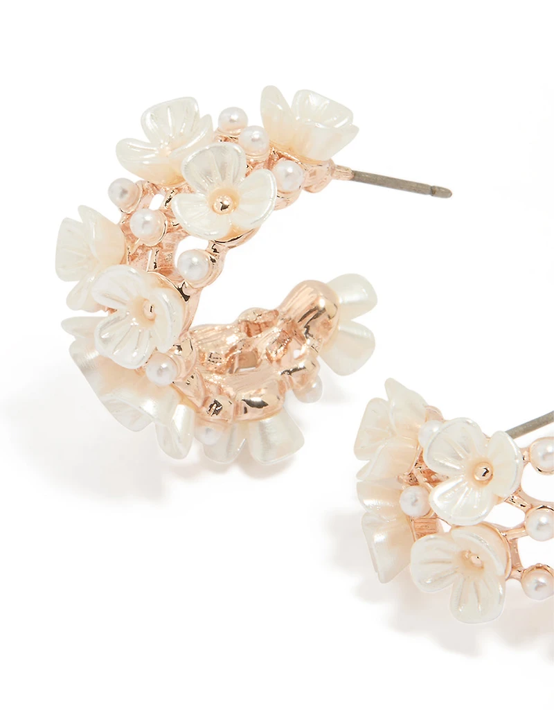 Rose Gold Dainty Multi Flower Hoop Earrings