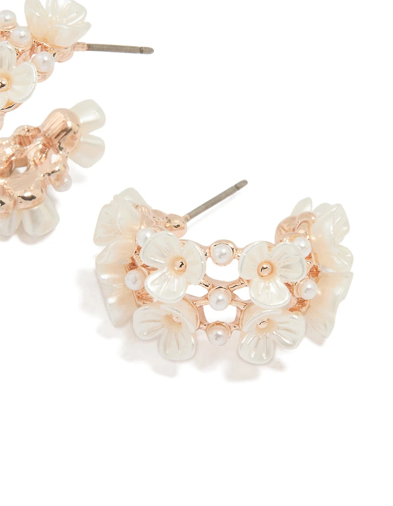 Rose Gold Dainty Multi Flower Hoop Earrings