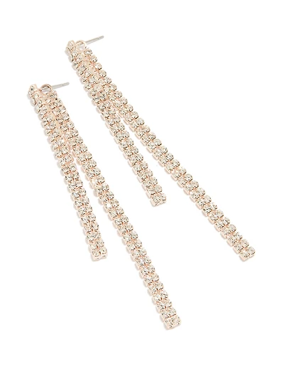Rose Gold Diamante Long Drop Earrings