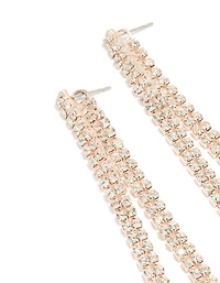 Rose Gold Diamante Long Drop Earrings