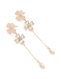 Rose Gold Double Flower Drop Earrings