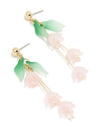 Rose Gold Dainty Pink Flower Vine Drop Earrings