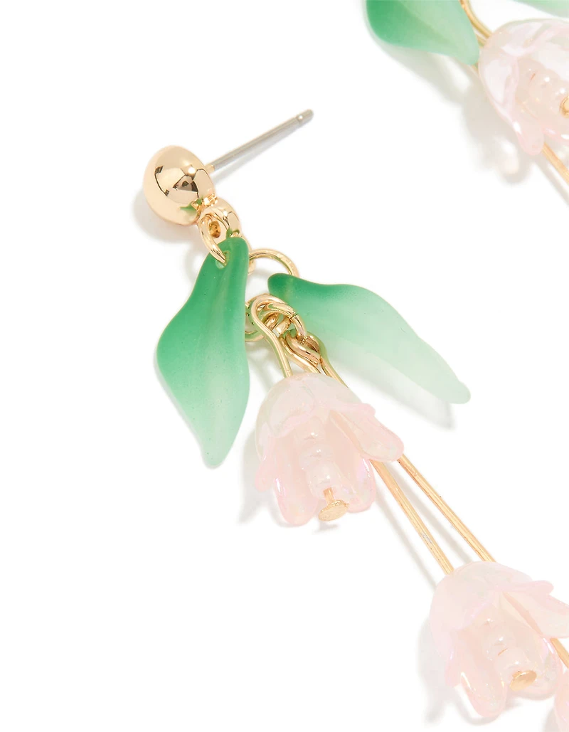 Rose Gold Dainty Pink Flower Vine Drop Earrings