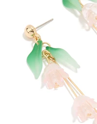 Rose Gold Dainty Pink Flower Vine Drop Earrings