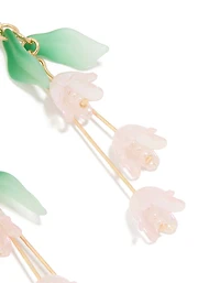 Rose Gold Dainty Pink Flower Vine Drop Earrings