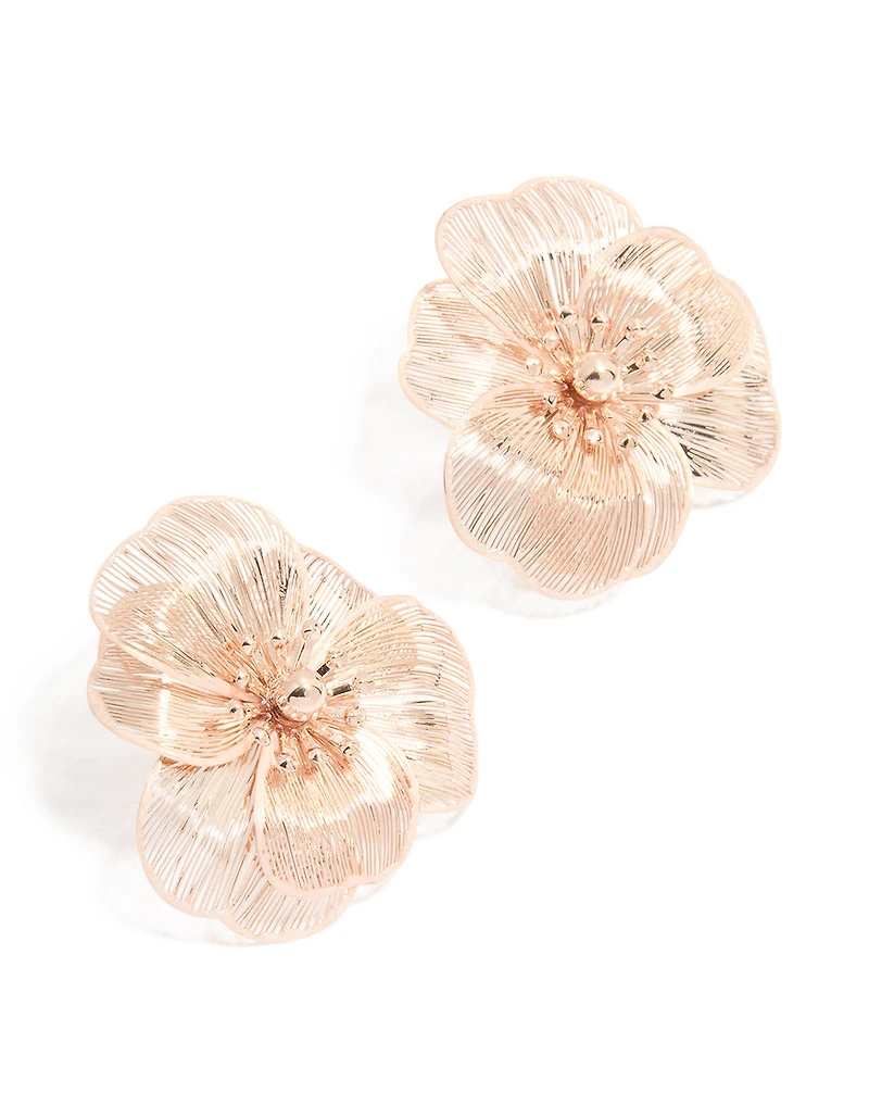 Rose Gold Mesh Flower Large Stud Earrings