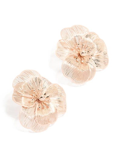 Rose Gold Mesh Flower Large Stud Earrings