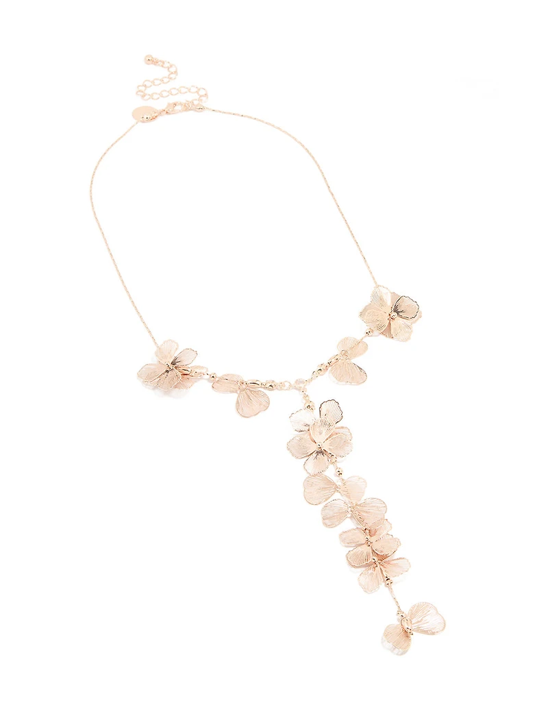 Rose Gold Molten Flower Y-Necklace