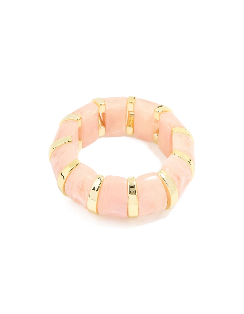 Pink Acrylic Marbled & Gold Stretch Bracelet