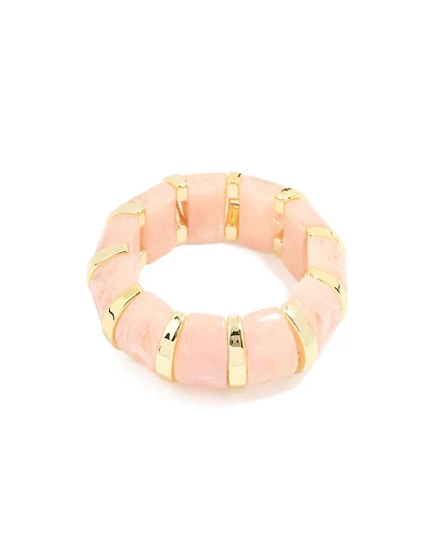 Pink Acrylic Marbled & Gold Stretch Bracelet
