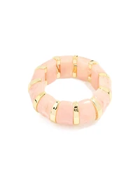 Pink Acrylic Marbled & Gold Stretch Bracelet