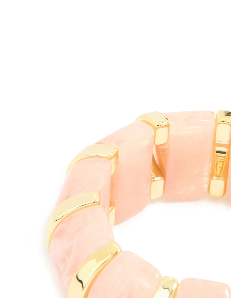 Pink Acrylic Marbled & Gold Stretch Bracelet