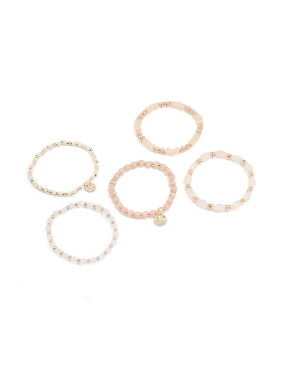 Rose Gold Pink Beaded Stretch Bracelets 5-Pack