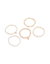 Rose Gold Pink Beaded Stretch Bracelets 5-Pack