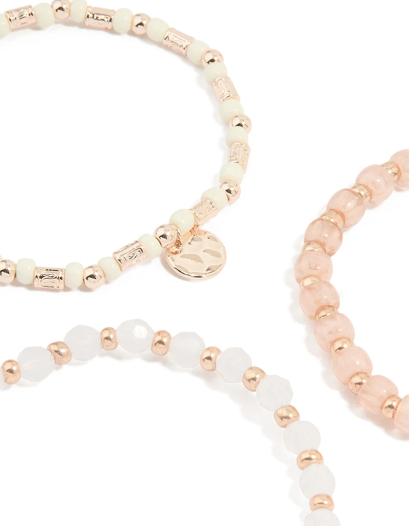 Rose Gold Pink Beaded Stretch Bracelets 5-Pack