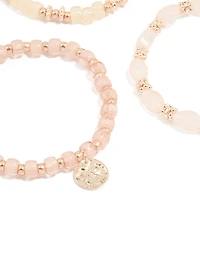Rose Gold Pink Beaded Stretch Bracelets 5-Pack