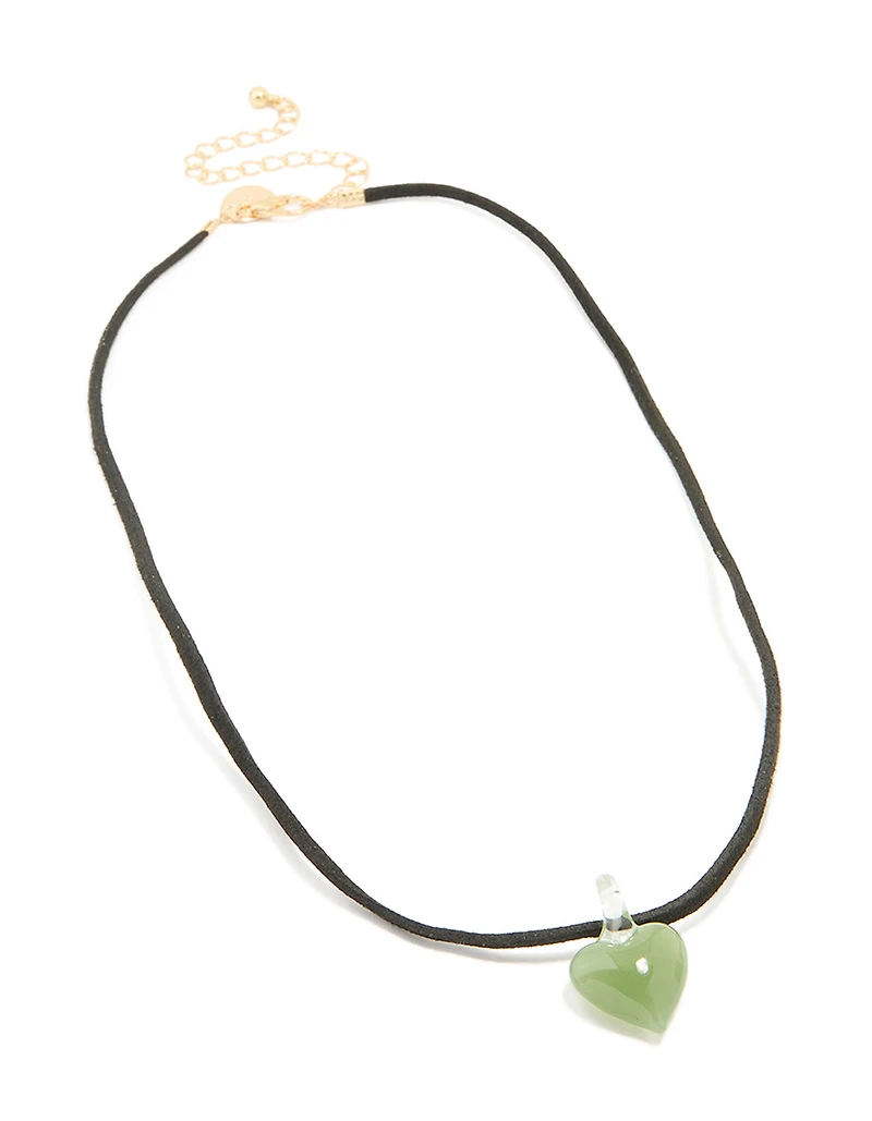 Gold Green Mini Glass Heart Necklace