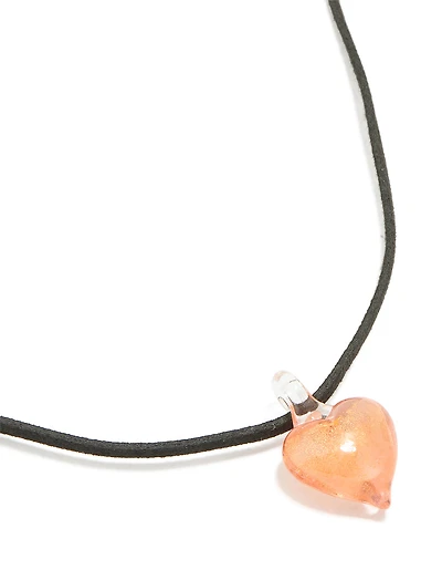 Gold Orange Glass Mini Heart Necklace