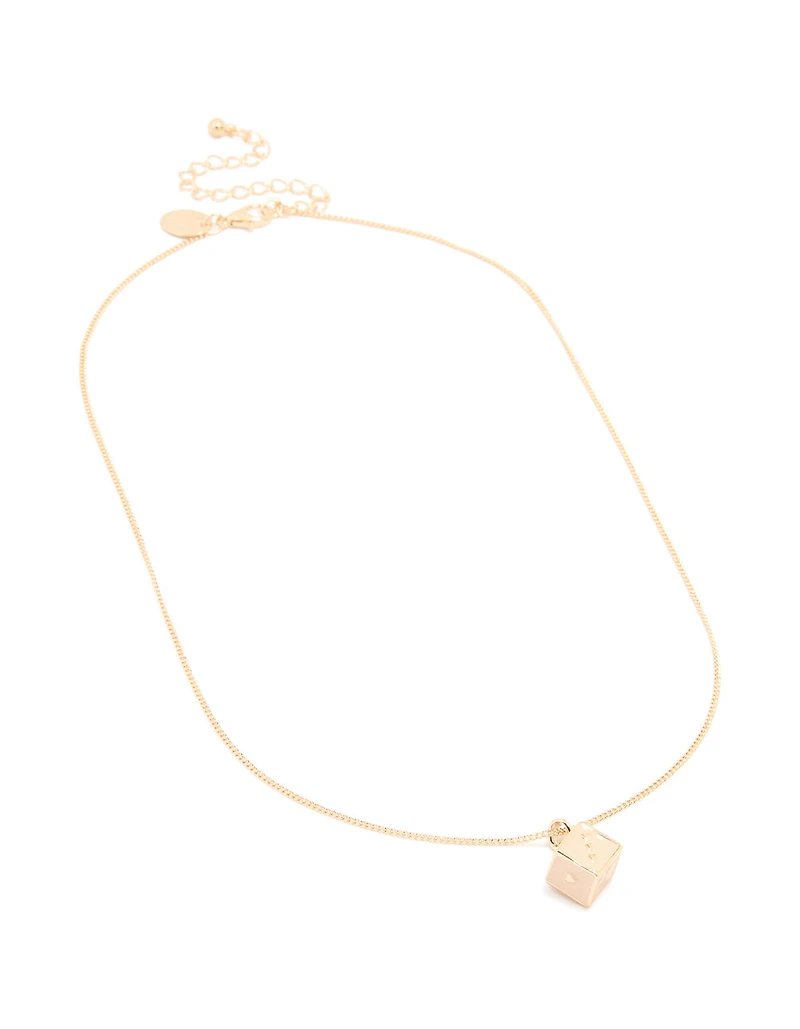 Gold Pink Dice Mini Pendant Necklace