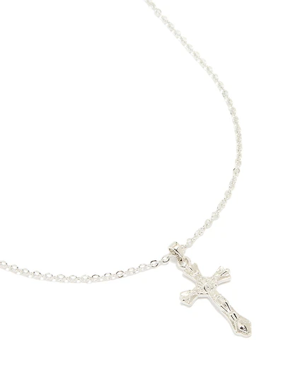 Collier pendentif croix en fusion en argent