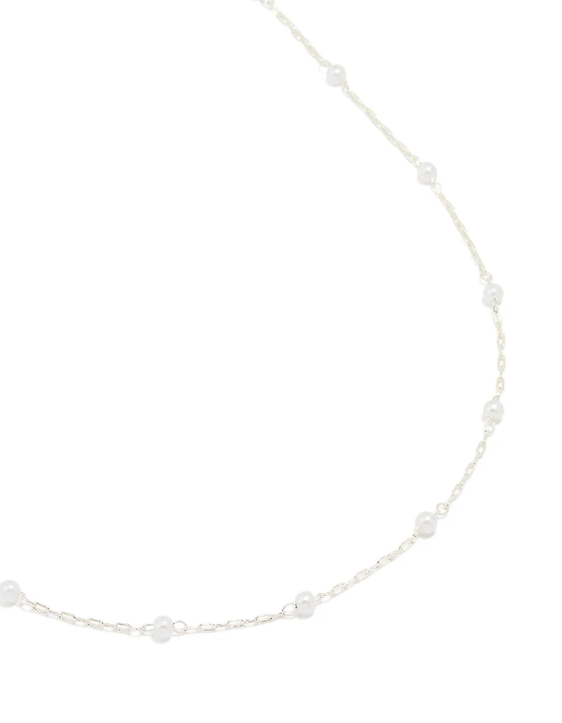 Silver Pearl Fine Station Necklace