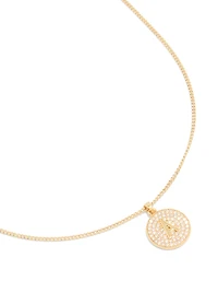 Gold Plated Cubic Zirconia Circle Letter A Pendant Necklace