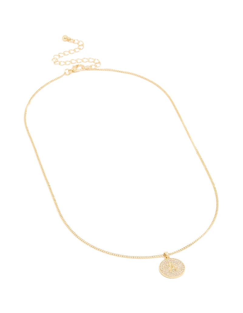 Gold Plated Cubic Zirconia Circle Letter A Pendant Necklace