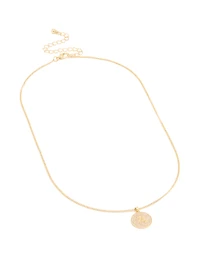 Gold Plated Cubic Zirconia Circle Letter A Pendant Necklace