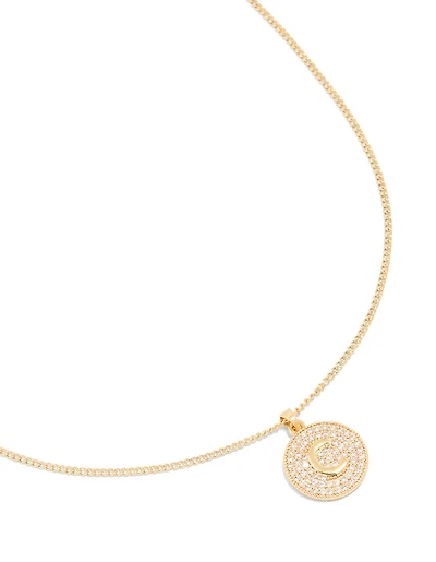 Gold Plated Cubic Zirconia Circle Letter C Pendant Necklace