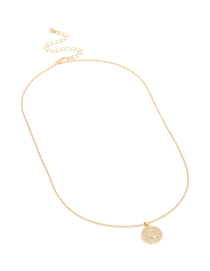 Gold Plated Cubic Zirconia Circle Letter C Pendant Necklace