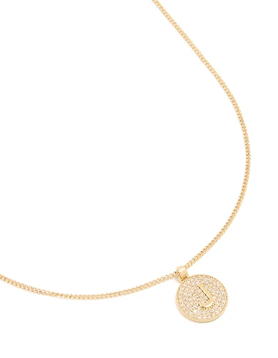 Gold Plated Cubic Zirconia Circle Letter J Pendant Necklace