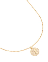 Gold Plated Cubic Zirconia Circle Letter J Pendant Necklace