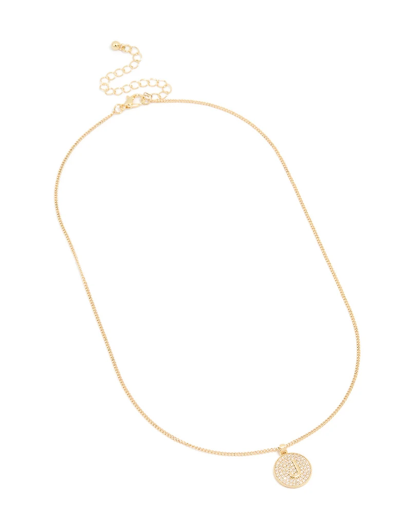 Gold Plated Cubic Zirconia Circle Letter J Pendant Necklace