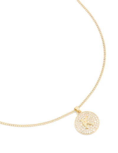 Gold Plated Cubic Zirconia Circle Letter K Pendant Necklace