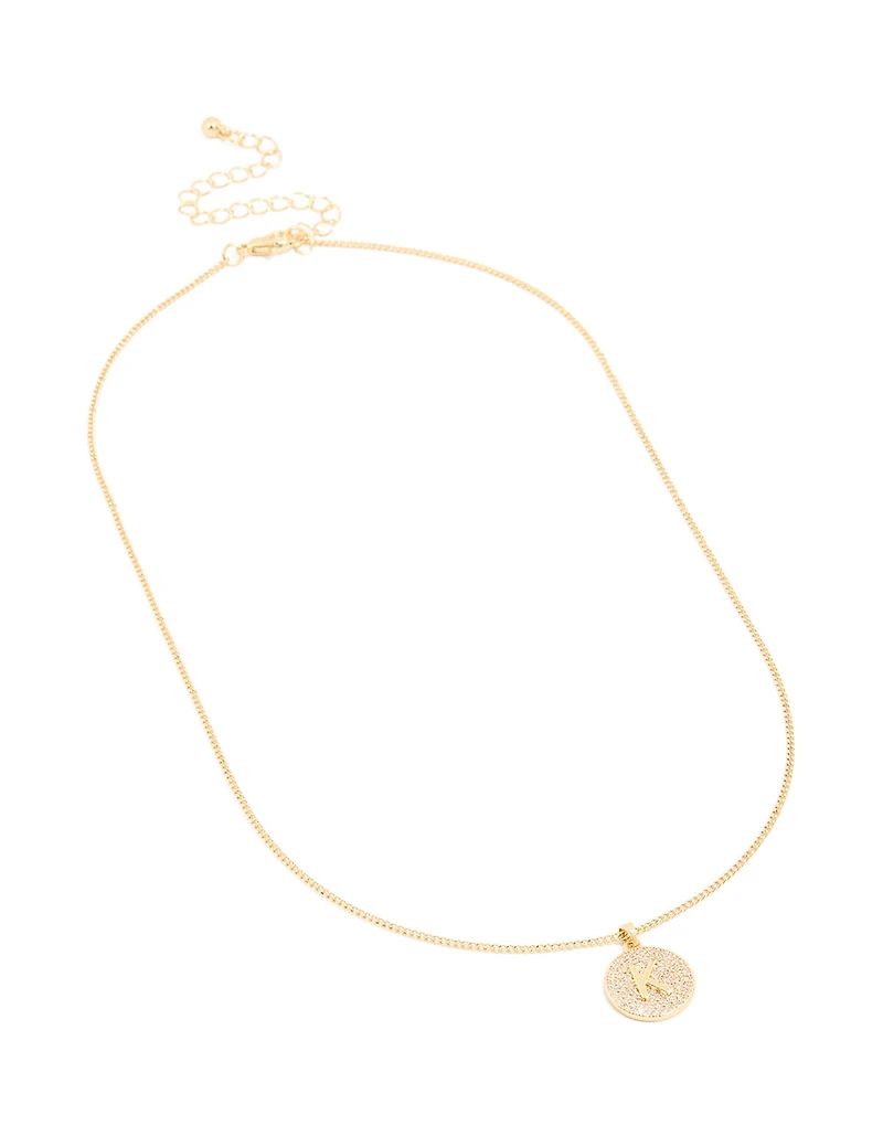 Gold Plated Cubic Zirconia Circle Letter K Pendant Necklace