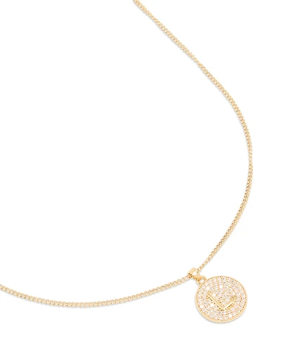 Gold Plated Cubic Zirconia Circle Letter L Pendant Necklace