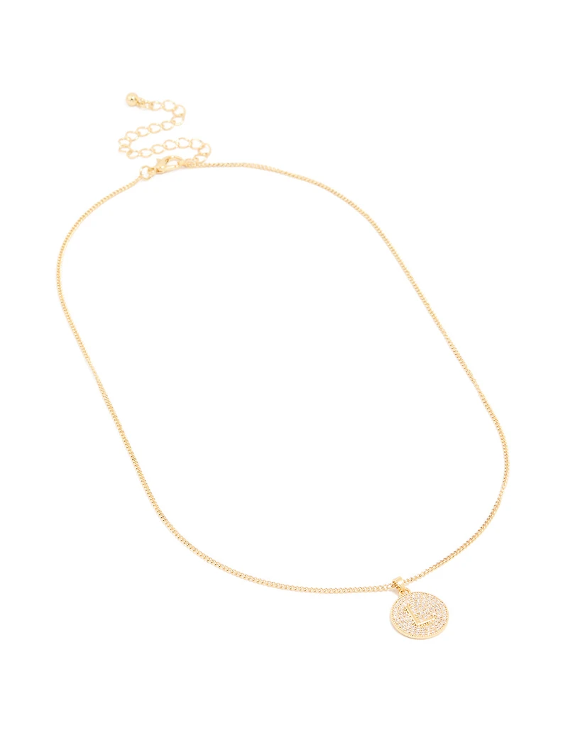 Gold Plated Cubic Zirconia Circle Letter L Pendant Necklace