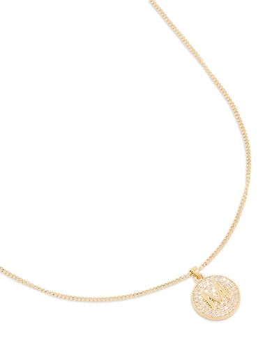 Gold Plated Cubic Zirconia Circle Letter M Pendant Necklace