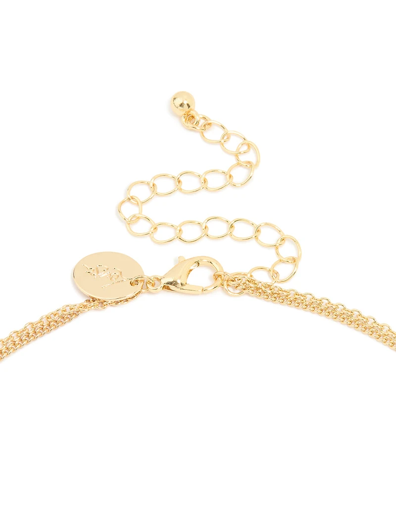 Gold Plated Cubic Zirconia Cross Letter A Layered Necklace
