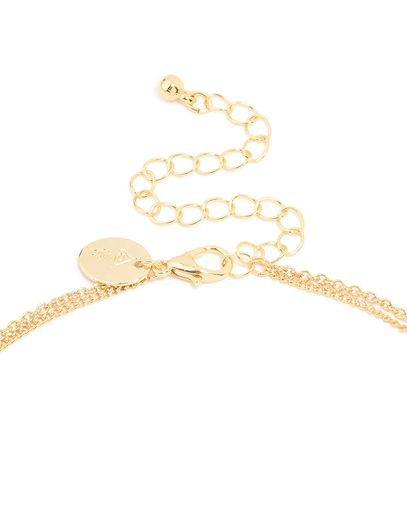 Gold Plated Cubic Zirconia Cross Letter C Layered Necklace