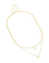 Gold Plated Cubic Zirconia Cross Letter E Layered Necklace