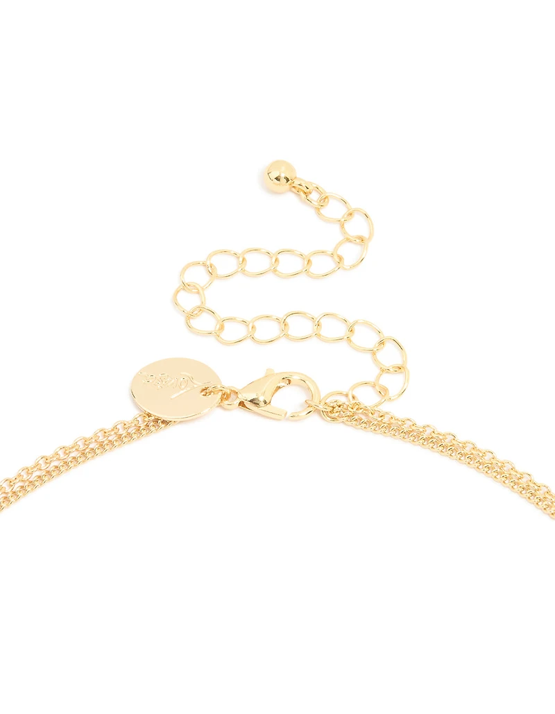 Gold Plated Cubic Zirconia Cross Letter E Layered Necklace