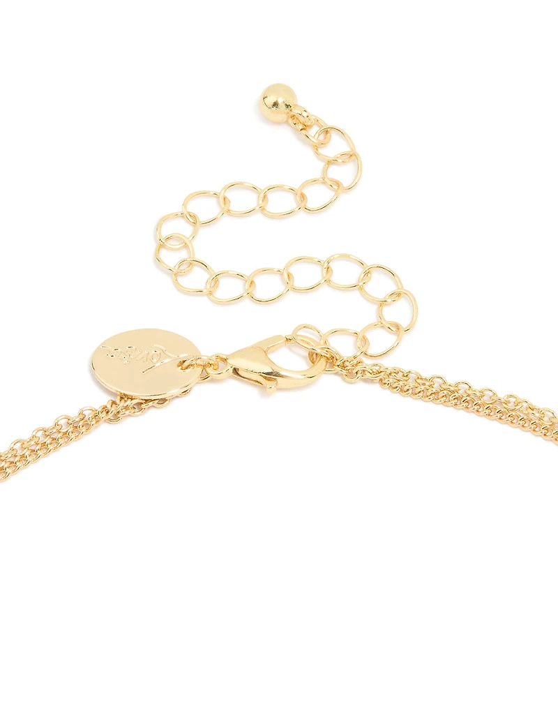 Gold Plated Cubic Zirconia Cross Letter M Layered Necklace