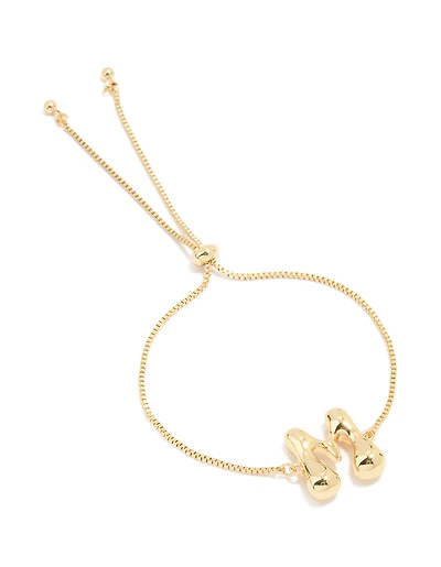 Gold Plated Bubble Letter M Toggle Bracelet