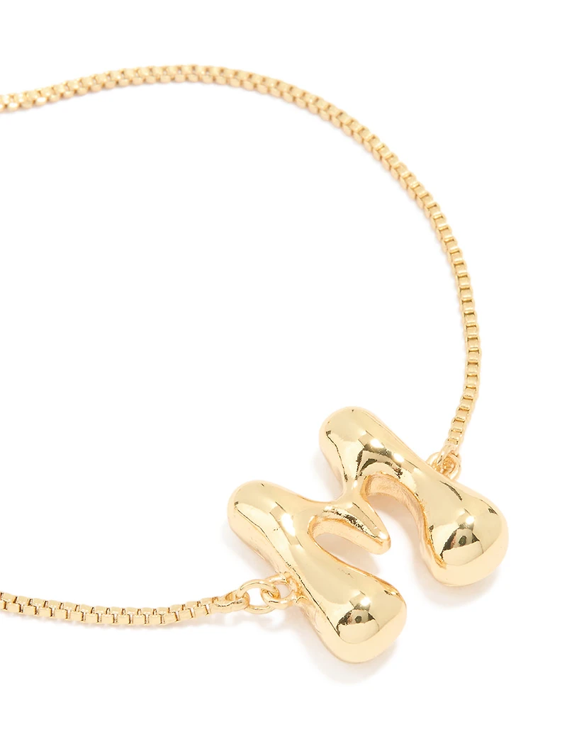 Gold Plated Bubble Letter M Toggle Bracelet