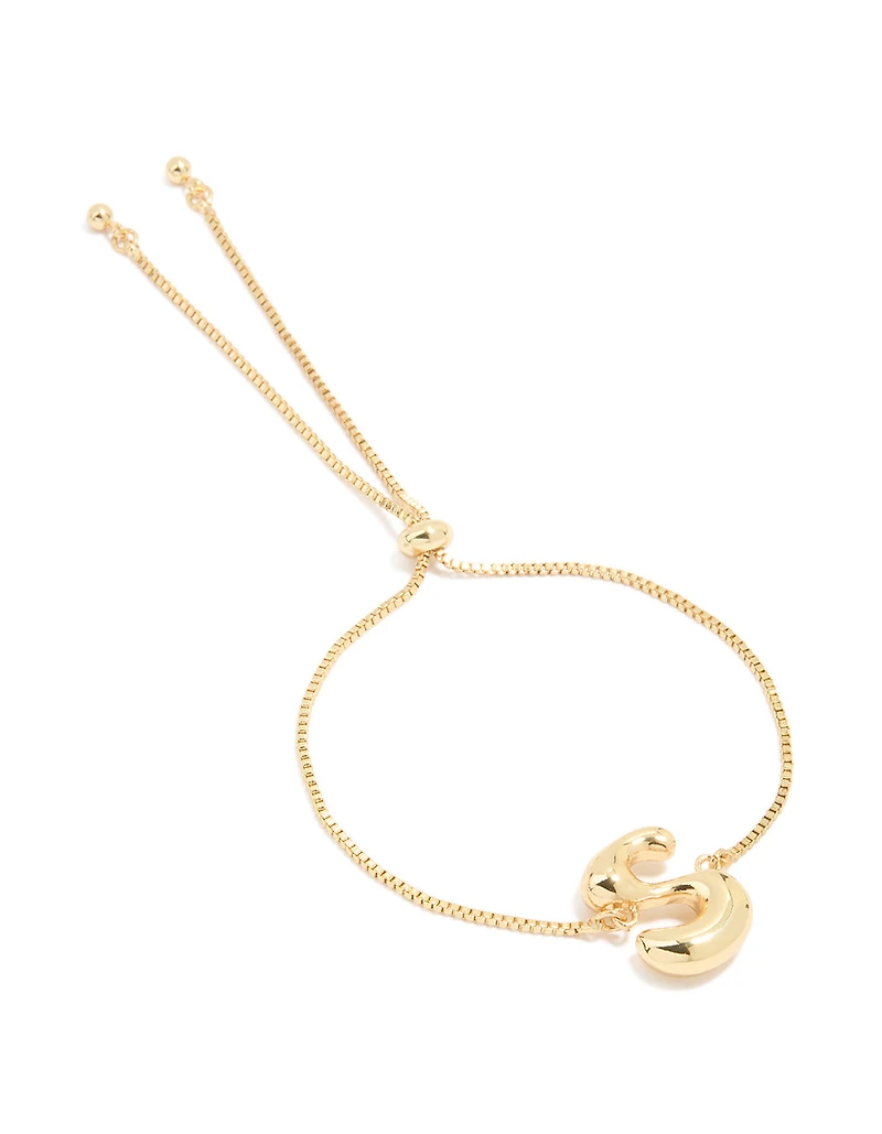 Gold Plated Bubble Letter S Toggle Bracelet