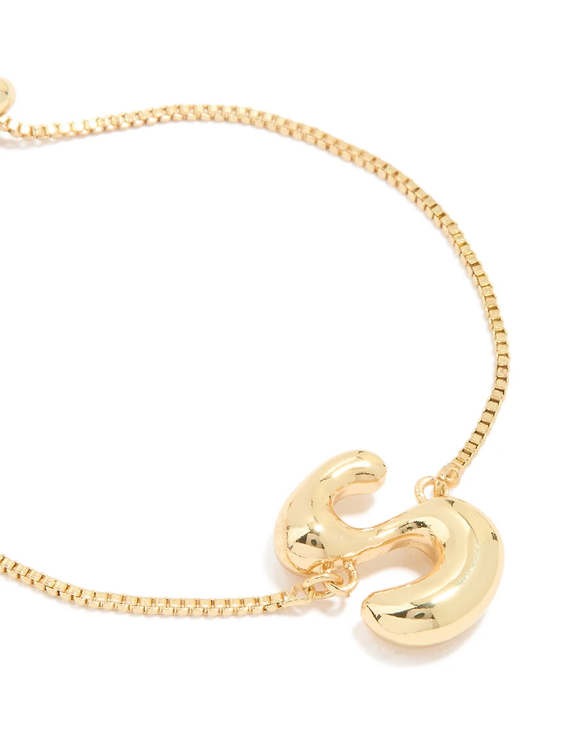 Gold Plated Bubble Letter S Toggle Bracelet