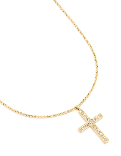 Gold Plated Diamante Cross Necklace