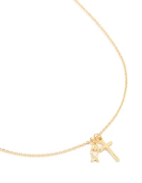 Gold Plated Cross & Fish Pendant Necklace